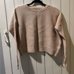 Banana Republic Womens Sweater Crop Top Baby Pink Waffle Knit
